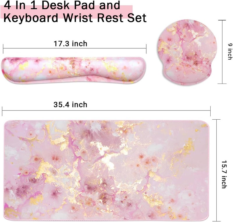 Yunoble 4-in-1 Gaming Mouse Pad Wrist Support Set，Desk Pad + Mouse Pad with Wrist Rest + Keyboard Wrist Rest + Coaster, Ergonomic Design for Home Office Study Game - Pink - Image 2